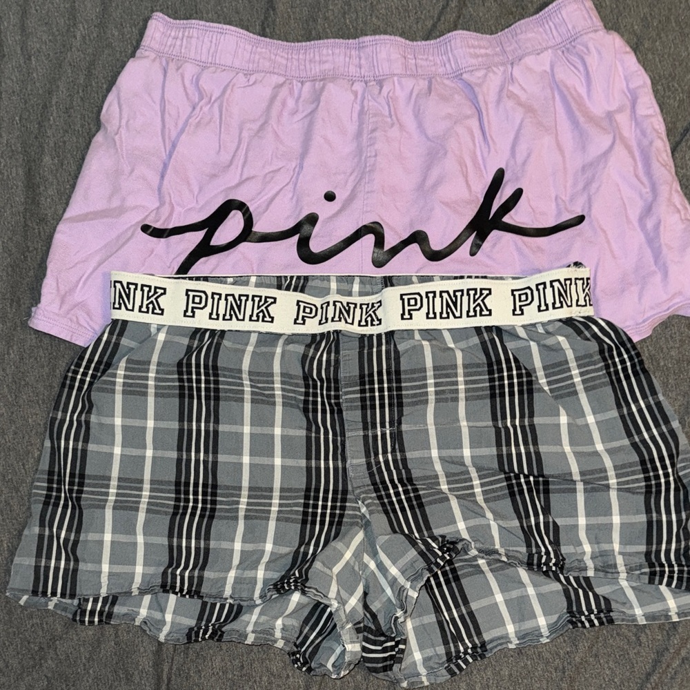 PINK Victoria's Secret Plaid and Lavender Boxer Duo